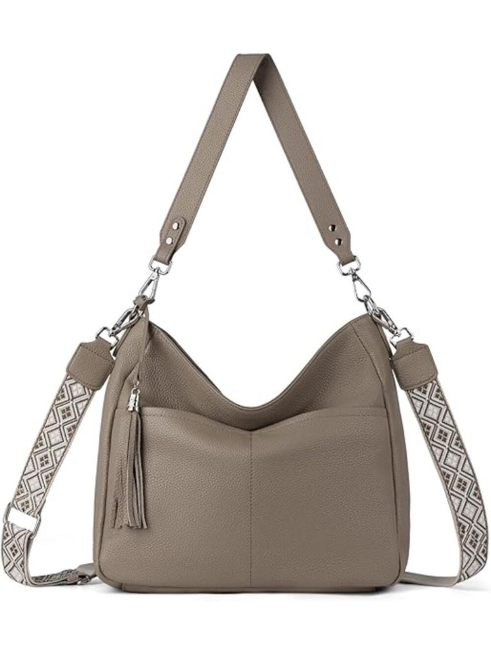 Women's Grey 1 Soft Leather Hobo Cross-body With 2 Detachable Straps Handbags